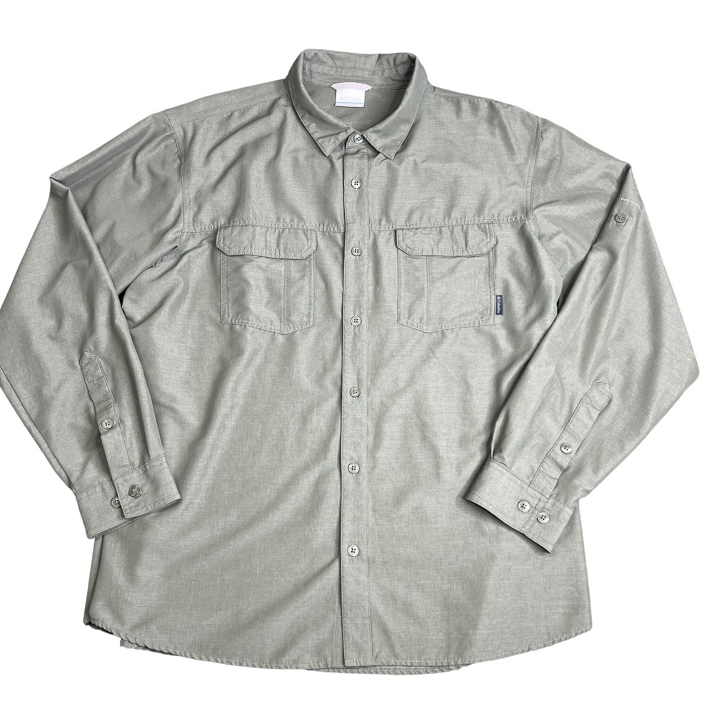 Columbia Mens XL Sage Green Long Sleeve Utility Hiking Fishing Button Down Shirt